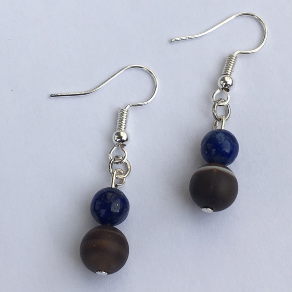 PeaceFrog Jewelry - Blue Lapis Lazuli Coffee Agate Earrings